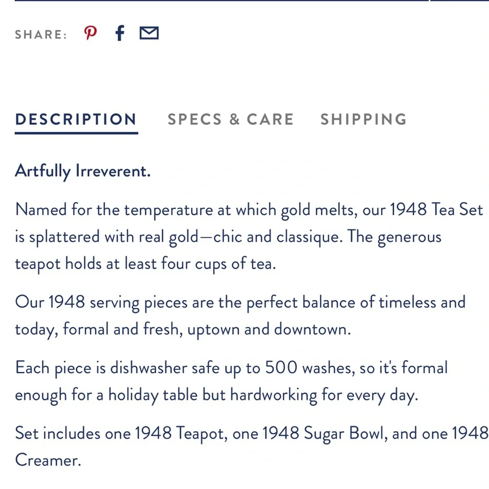 Jonathan Adler 1948 (complete) Tea Set